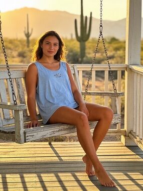 Life is Good Sky Blue 100 % Cotton Women's Slub Tank Top